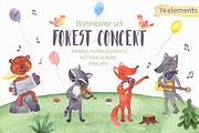 Watercolor animals, musical concert