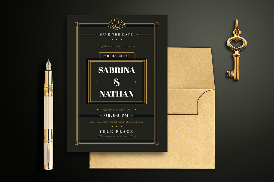 Art Deco Wedding Invitation in Wedding Templates - product preview 8