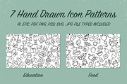 7 Hand Drawn Icon Patterns - Vol 1