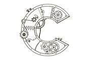 Mechanical letter C engraving vector illustration