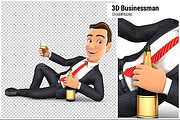 3D Businessman with Champagne