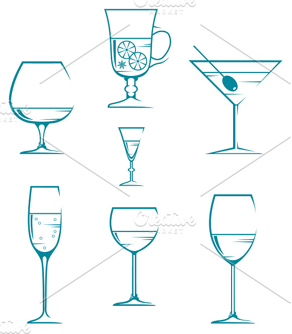 Icons glasses for alcoholic drinks in Illustrations - product preview 1