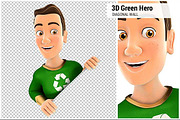 3D Green Hero Behind Diagonal Wall