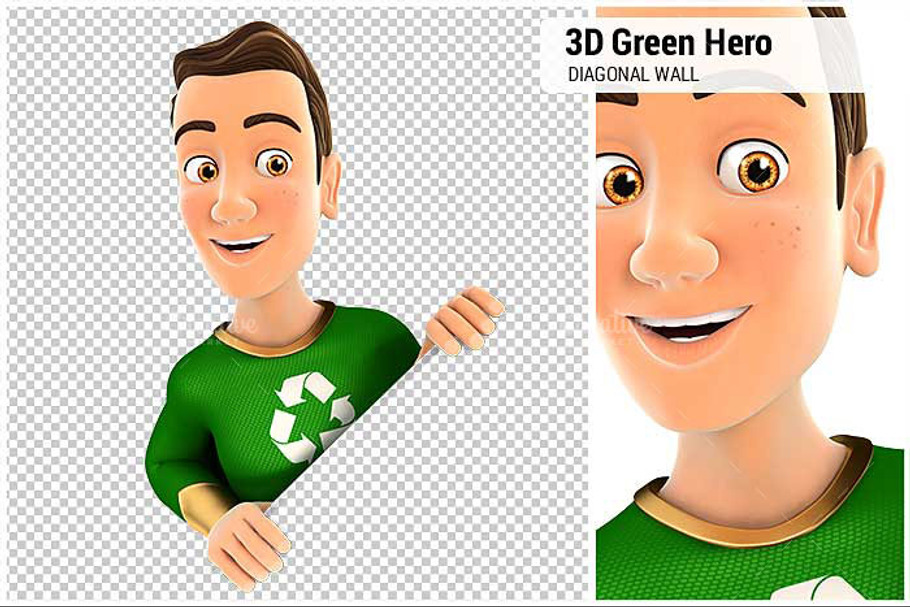 3D Green Hero Behind Diagonal Wall in Illustrations - product preview 8