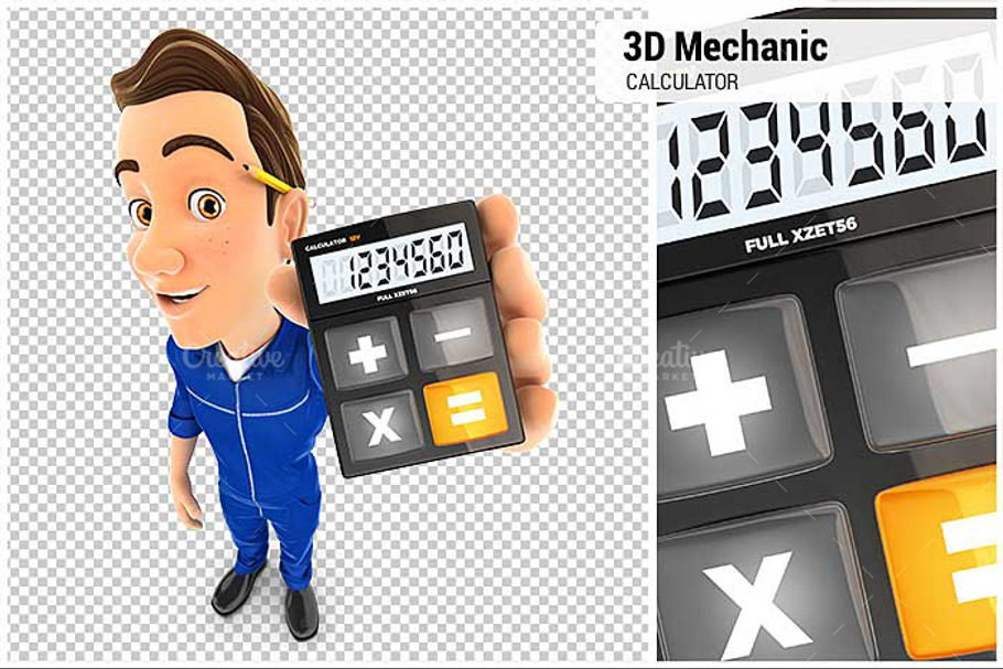 3D Mechanic Holding Calculator in Illustrations - product preview 8
