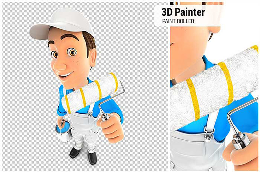 3D Painter Holding Paint Roller in Illustrations - product preview 8