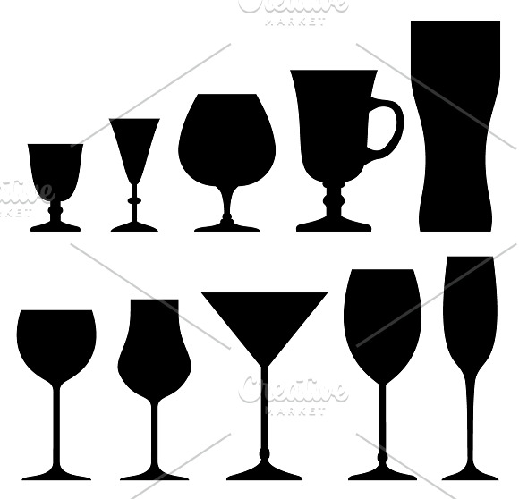 Icons glasses for alcoholic drinks in Illustrations - product preview 2