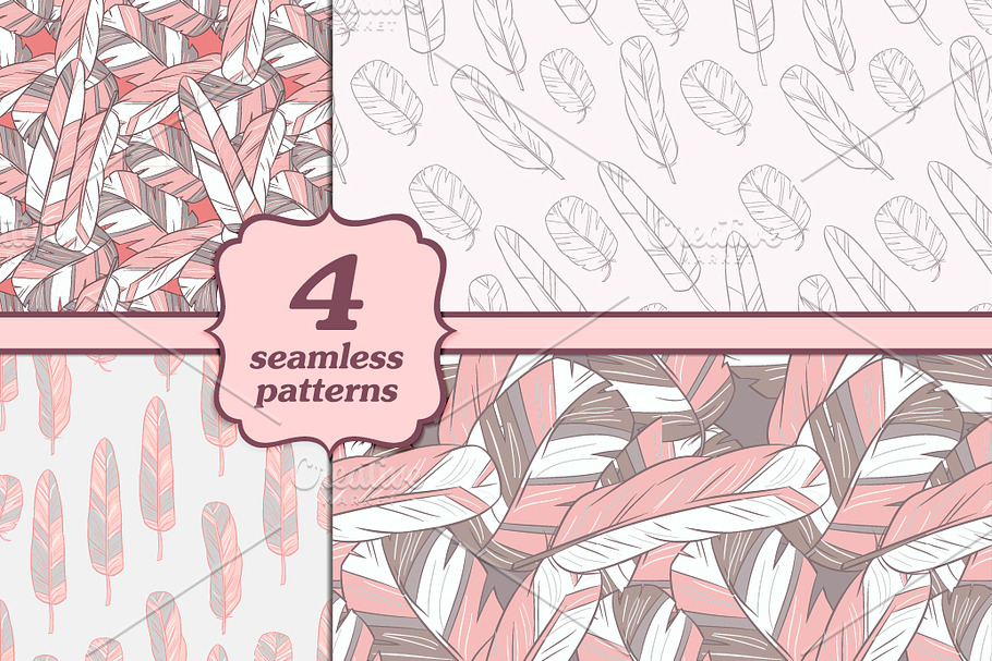 Seamless patterns with feathers in Textures - product preview 8