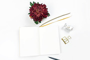 Notebook Flatlay with Chrysanthemum