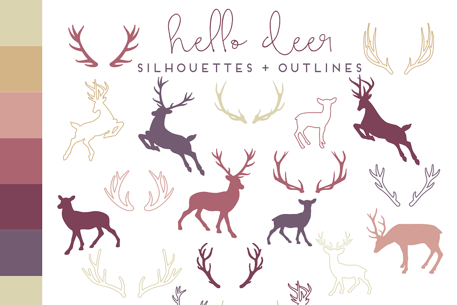 Deer Antler Silhouettes Outlines Custom Designed