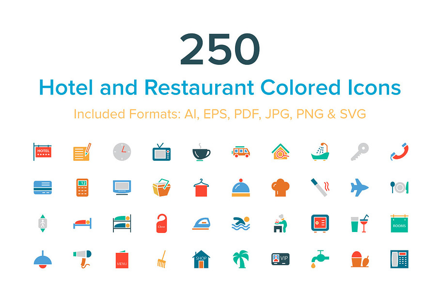 Hotel and Restaurant Colored Icons