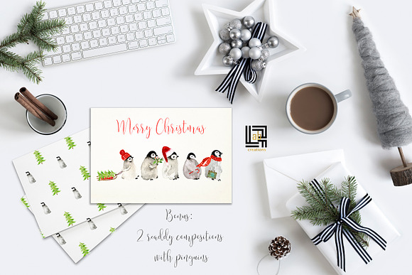 Winter Penguins. Watercolor clipart in Illustrations - product preview 2