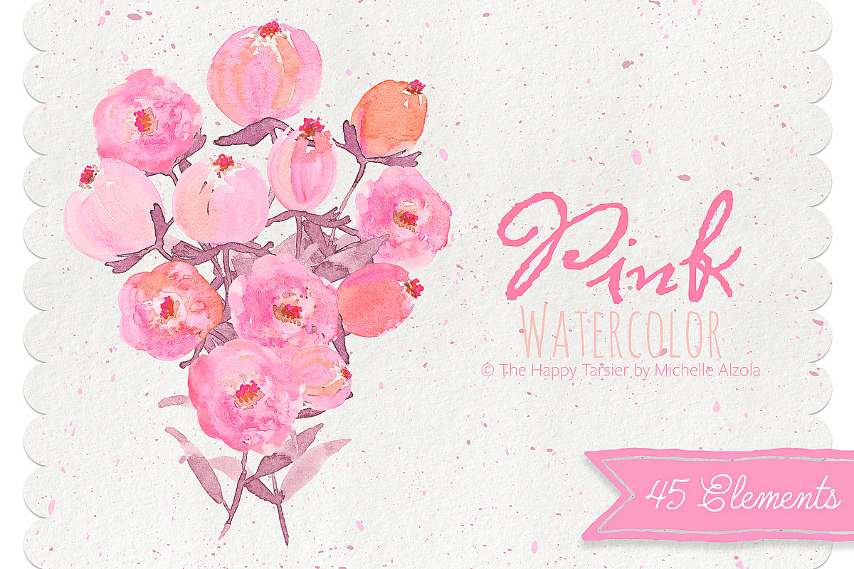 Watercolor Pink Flower Clipart in Illustrations - product preview 8