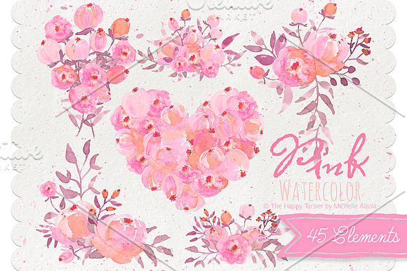 Watercolor Pink Flower Clipart in Illustrations - product preview 1