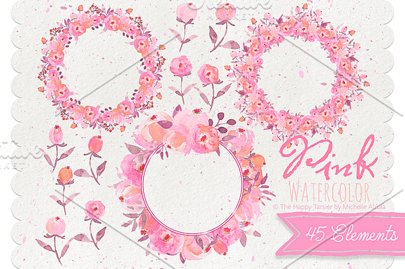 Watercolor Pink Flower Clipart in Illustrations - product preview 2