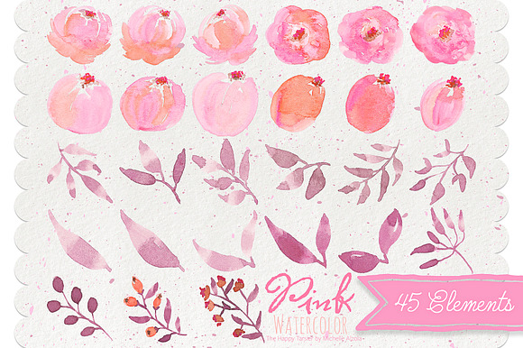 Watercolor Pink Flower Clipart in Illustrations - product preview 3
