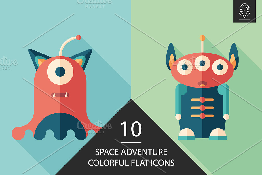 Space adventure flat square icon set in Graphics - product preview 8