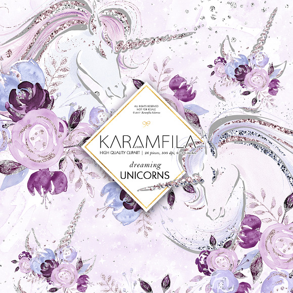 Dreaming Unicorns Clipart in Illustrations - product preview 8