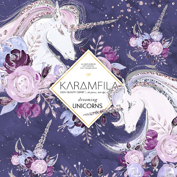 Dreaming Unicorns Clipart in Illustrations - product preview 9