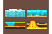 Illustration of cross section of ground volcano country gardening ground slices land piece nature outdoor vector.