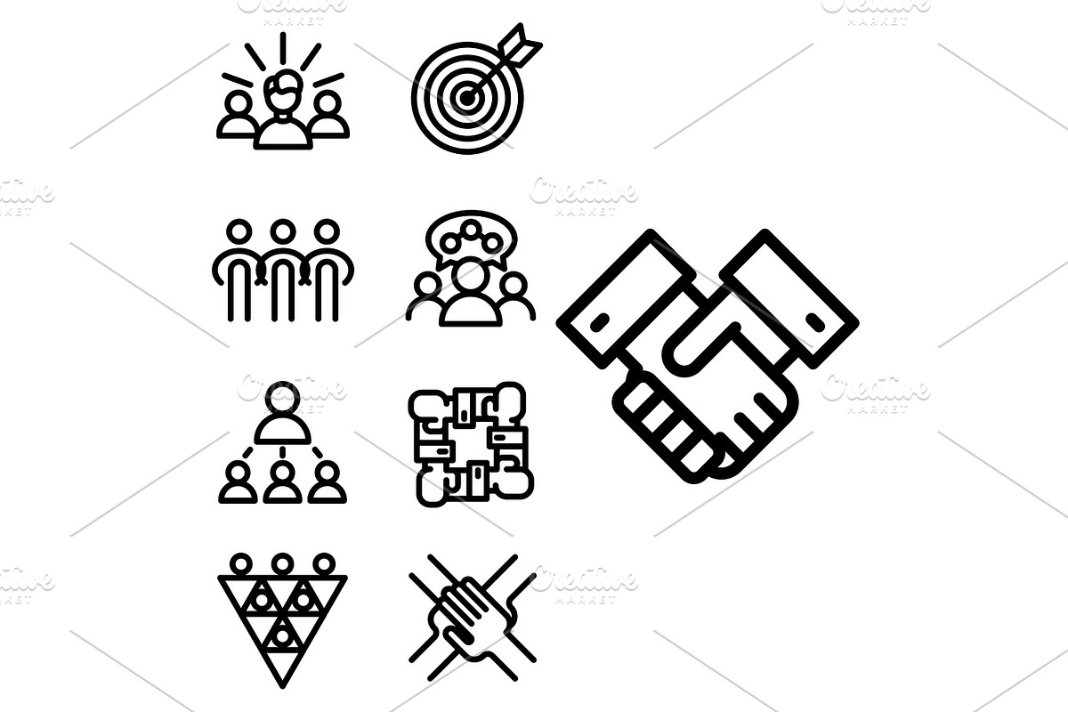 Vector illustration business team building people concept teambuilding work management outline trainings icons. in Illustrations - product preview 8