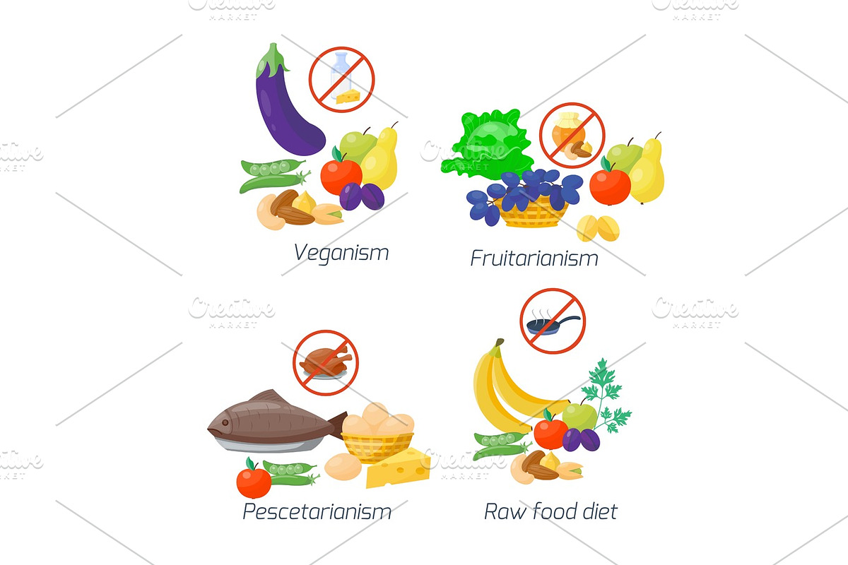 Food diet types vector illustration healthy nutrition concept fruits and vegetables kitchen menu cooking ingredient organic lifestyle. in Illustrations - product preview 8