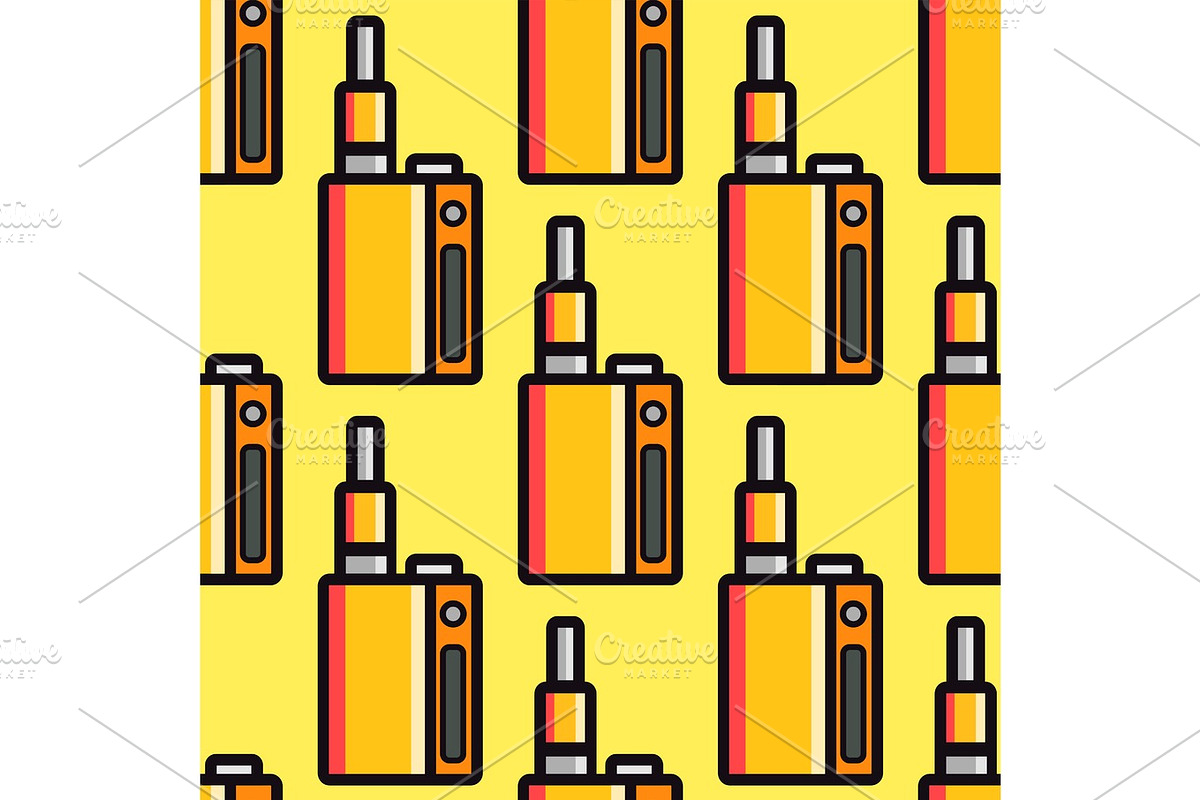 Vape device vector cigarette vaporizer vapor juice seamless pattern bottle flavor illustration battery coil. in Illustrations - product preview 8
