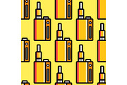 Vape device vector cigarette vaporizer vapor juice seamless pattern bottle flavor illustration battery coil.