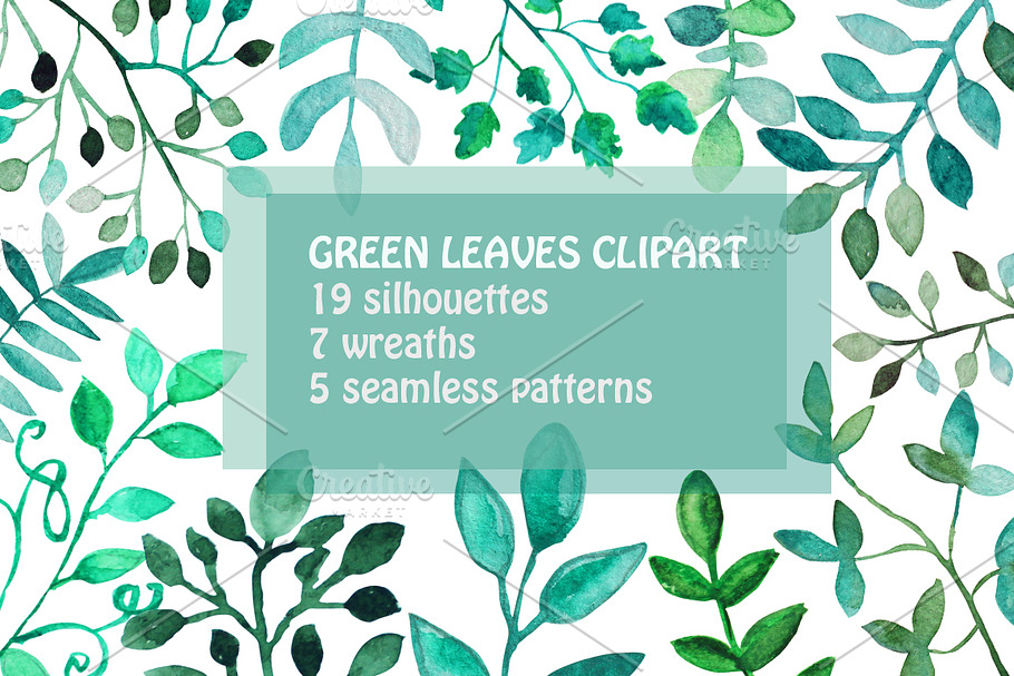 Watercolor Green Leaves Clipart in Illustrations - product preview 8