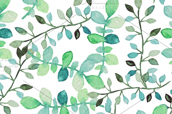 Watercolor Green Leaves Clipart in Illustrations - product preview 4