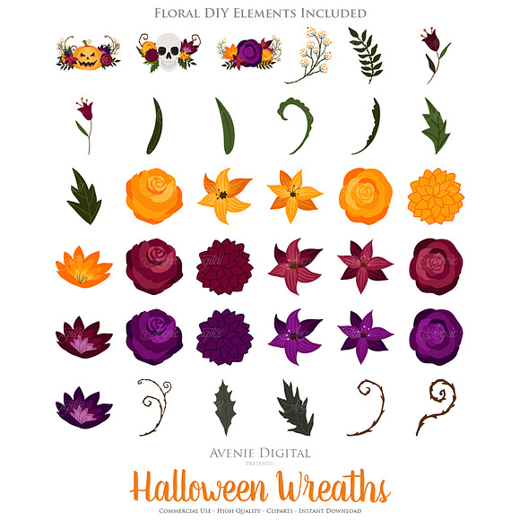 Halloween Flower Wreath Clipart in Illustrations - product preview 1