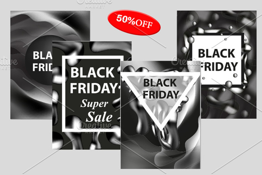 Black Friday super sale day set flyers. Black Friday collection of templates for your poster design, invitation, banner. Special offer, discounts. Vector illustration. in Objects - product preview 8