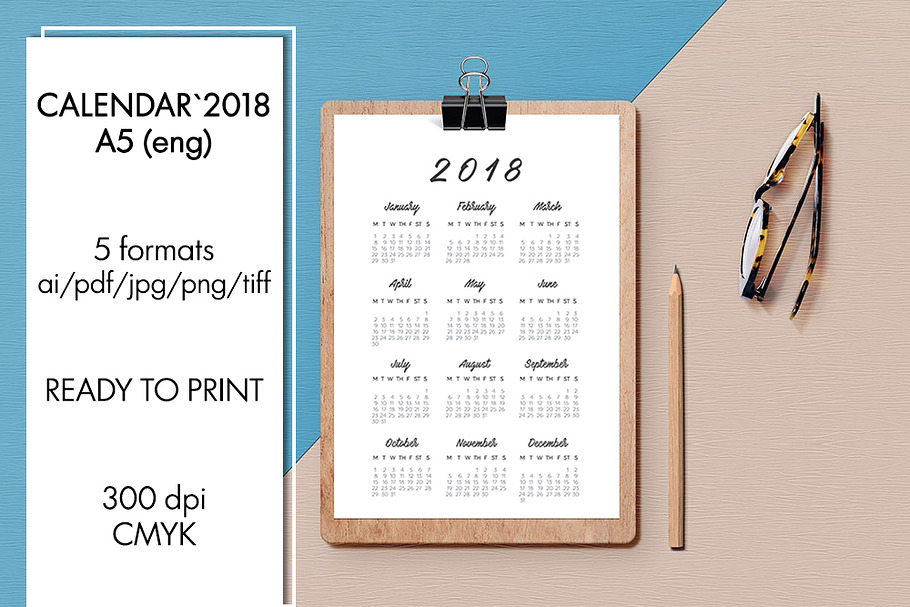 2018 Calendar / Printable / Template in Objects - product preview 8
