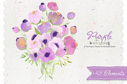 Watercolor Purple Flower Clipart