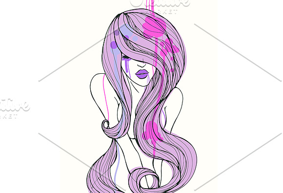 Young woman with long hair in Illustrations - product preview 1