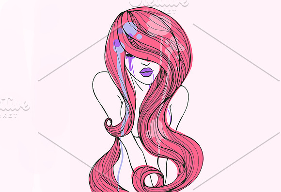 Young woman with long hair in Illustrations - product preview 2