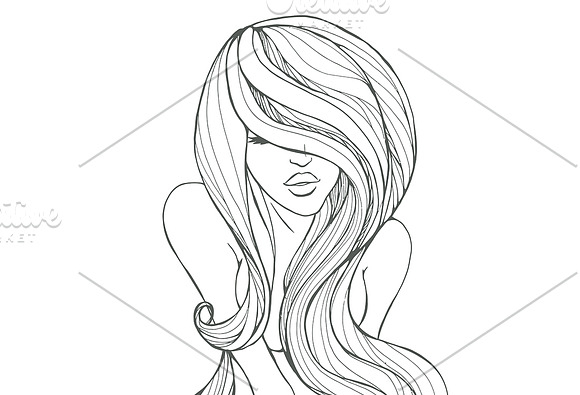 Young woman with long hair in Illustrations - product preview 3