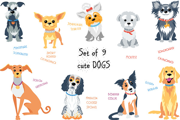 Set of 9 cute dogs