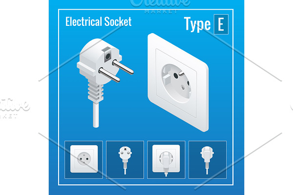 Isometric Switches and sockets set. Type E.