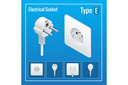 Isometric Switches and sockets set. Type E.