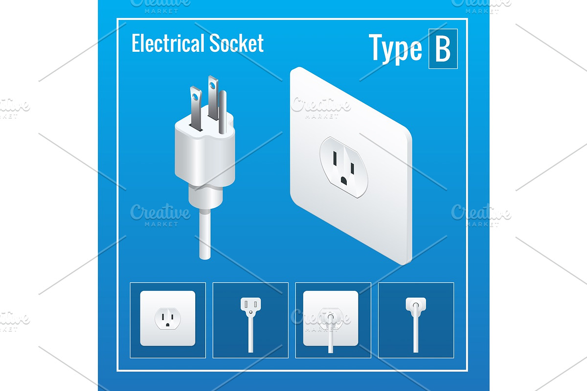 Isometric Switches and sockets set. Type B. AC power sockets realistic illustration in Objects - product preview 8