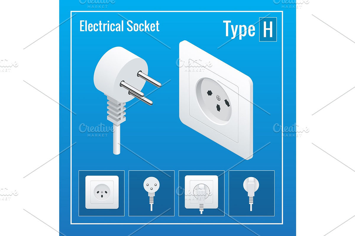 Isometric Switches and sockets set. Type H. AC power sockets realistic vector illustration in Objects - product preview 8