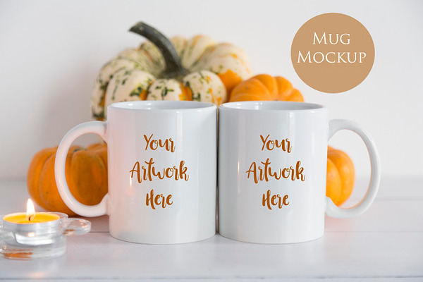 Double Mug Mockup-Halloween Pumpkins