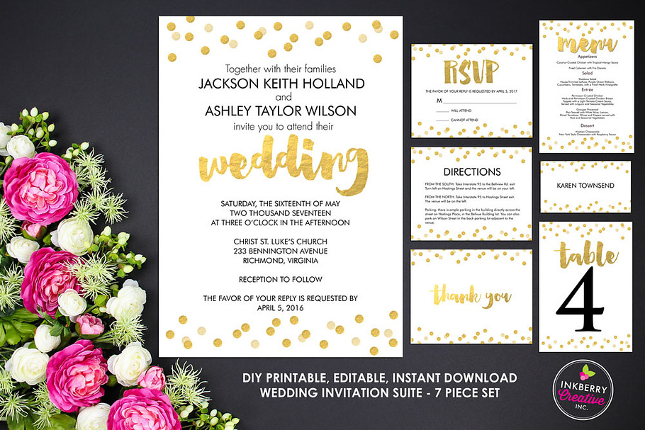 Gold Confetti Wedding Suite in Stationery Templates - product preview 8