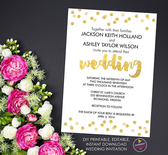 Gold Confetti Wedding Suite in Stationery Templates - product preview 4