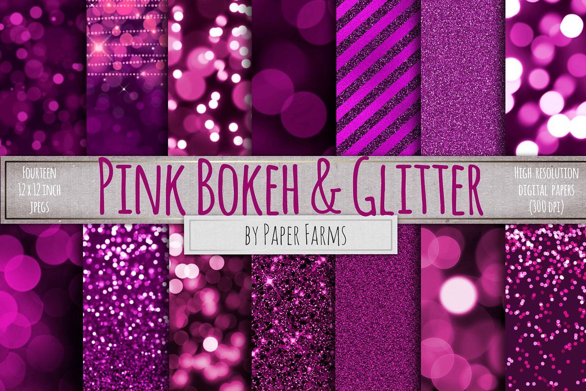 Pink glitter and bokeh digital paper in Patterns - product preview 8
