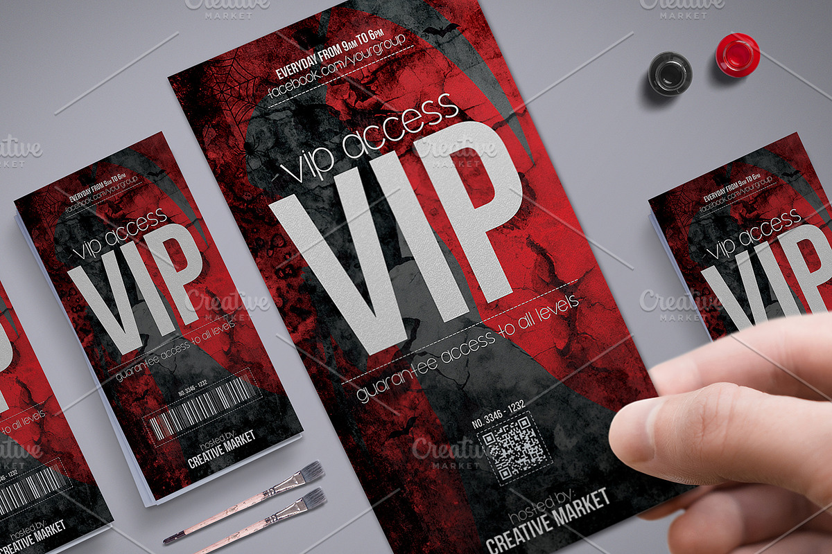 Horror Style Vip Pass Template in Card Templates - product preview 8