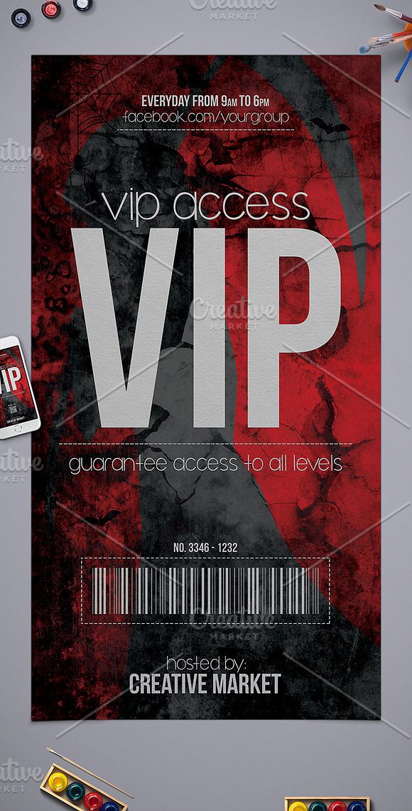 Horror Style Vip Pass Template in Card Templates - product preview 2