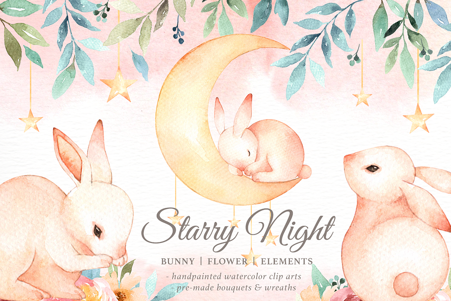 Starry Night Bunny Watercolor Set