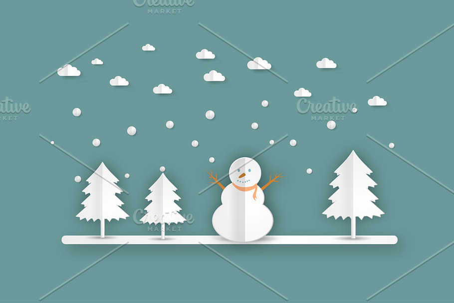 winter landscape with  snowmen in Illustrations - product preview 8